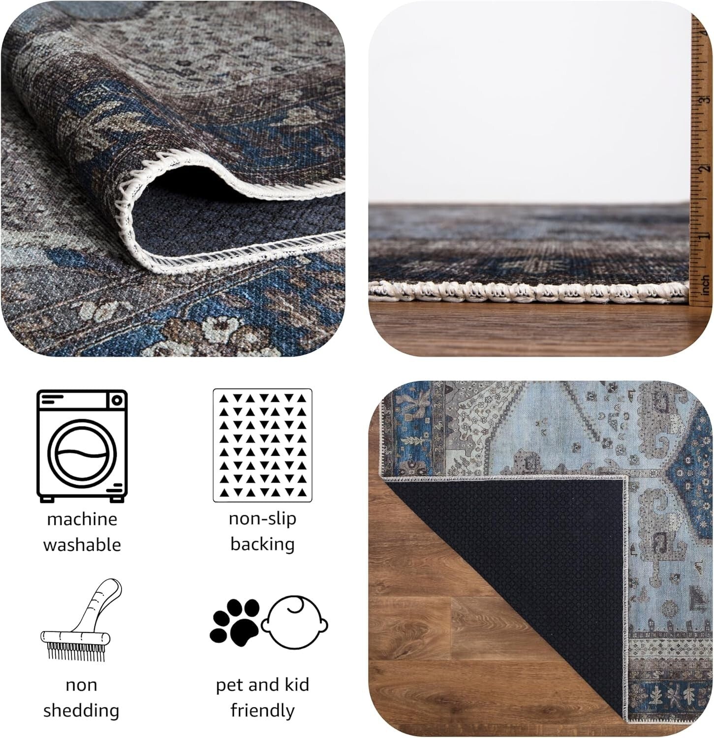 Durable 2' x 3' Non-Slip Rug, Machine Washable - Perfect for Hallways & Kitchens