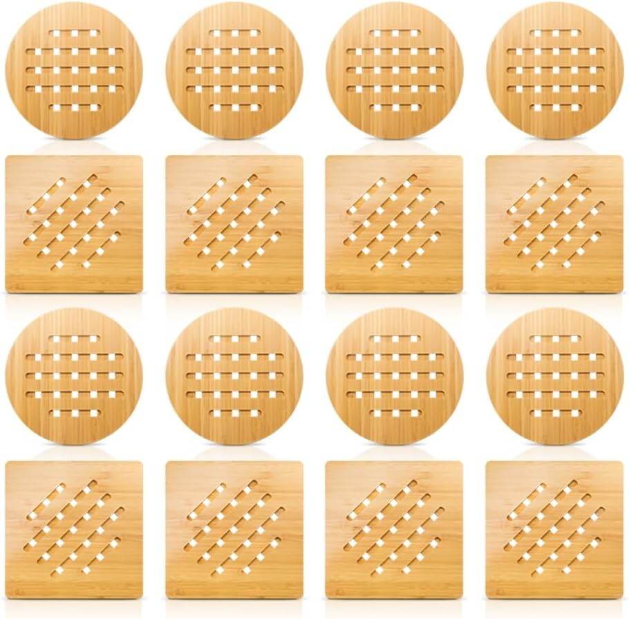 Stylish Bamboo Trivet Set of 16 - Heat Resistant Hot Pads for Kitchen & Dining