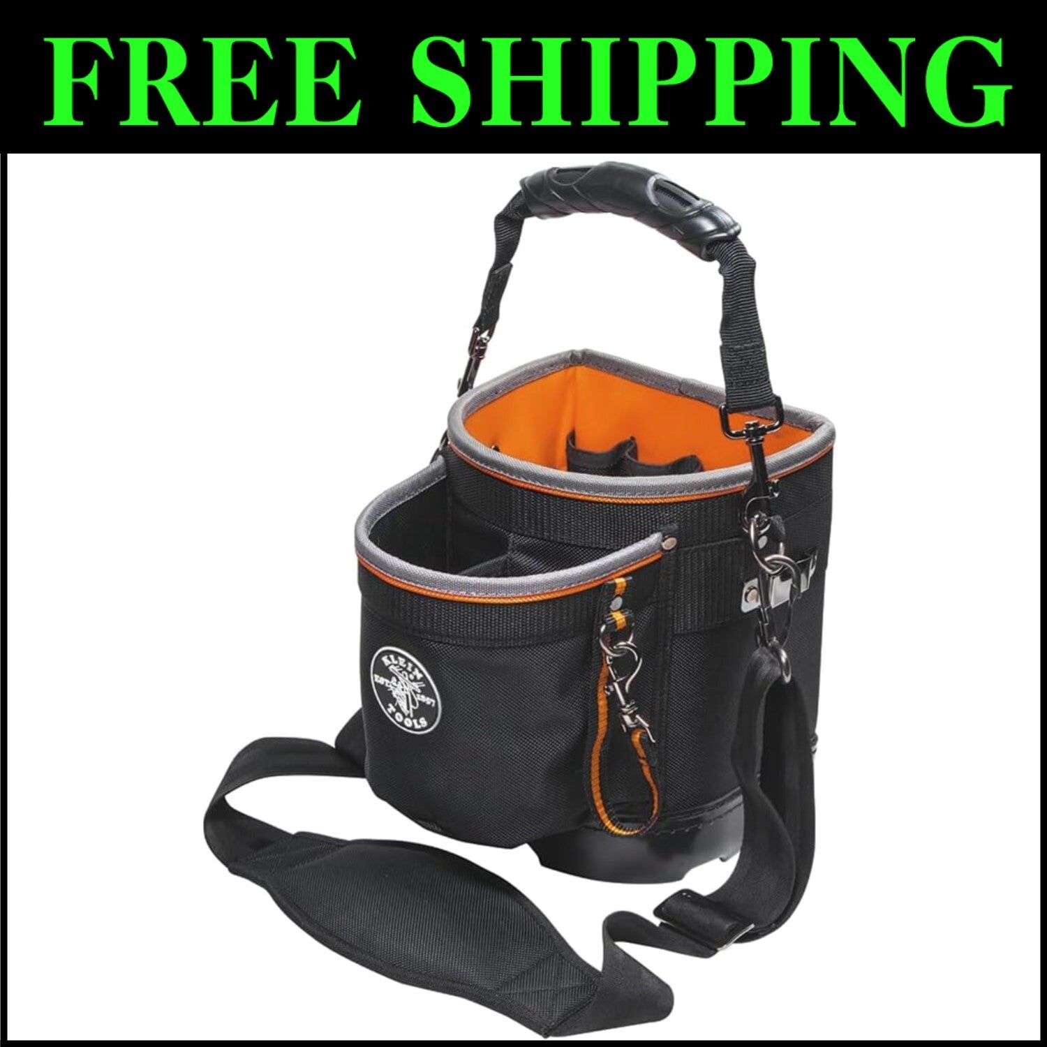 Durable Tool Bag with 14 Pockets and Comfort Shoulder Strap - Black & Orange