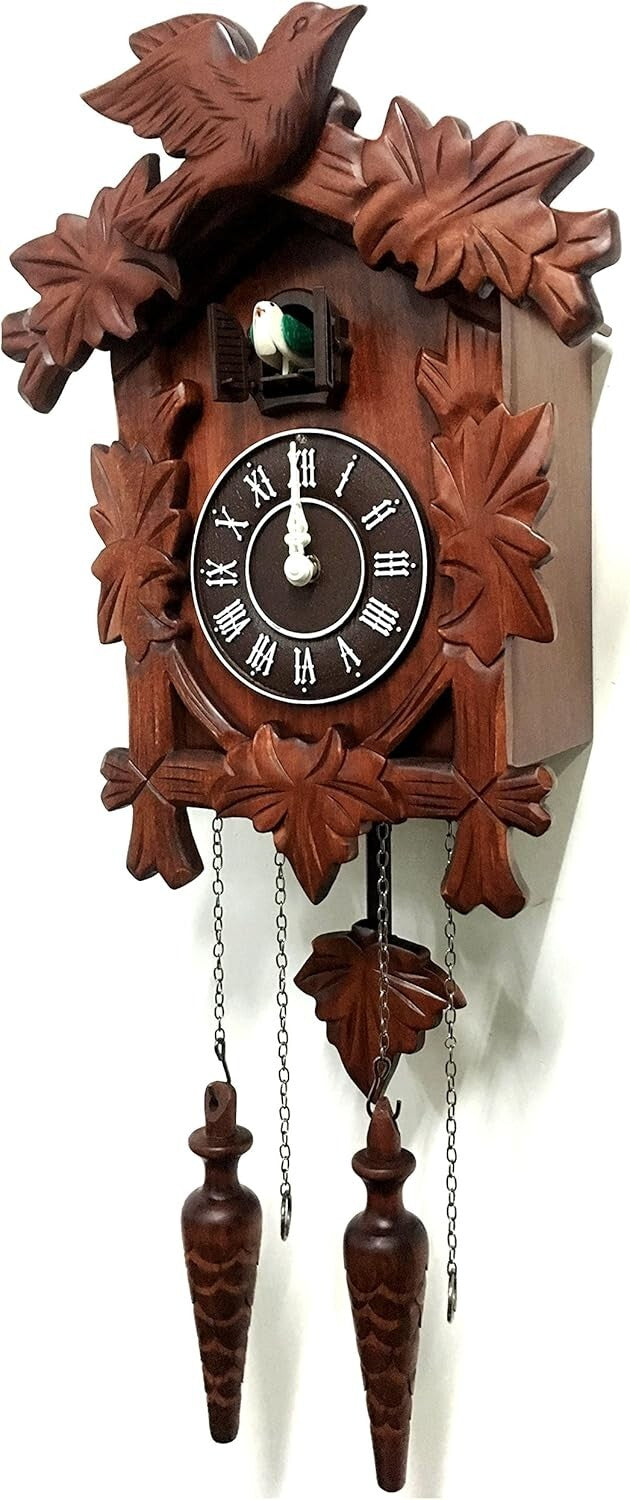 Authentic Hand-Carved Wooden Cuckoo Clock - Night Mode & Adjustable Volume