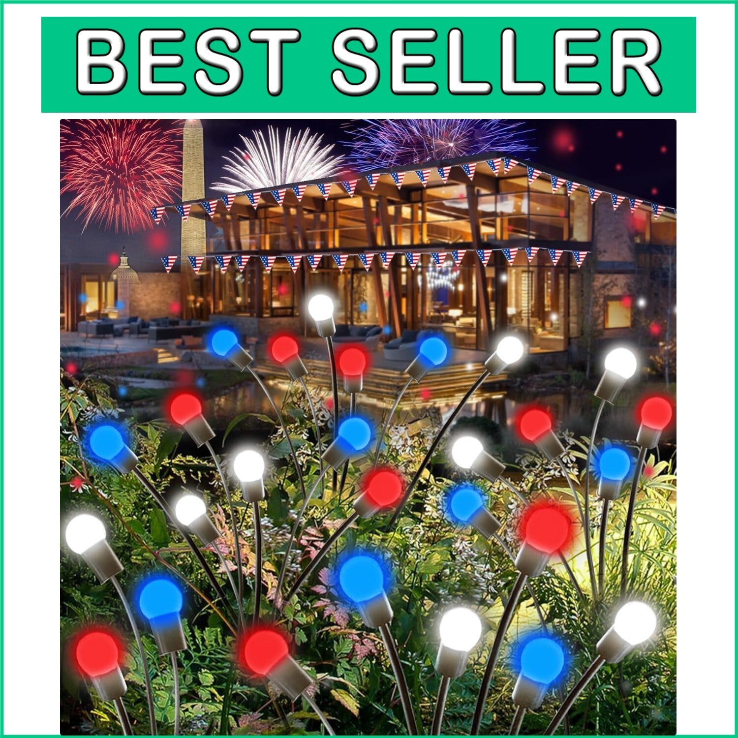 Festive Independence Day Solar Lights - 8 Pack LED with Steady & Twinkle Modes