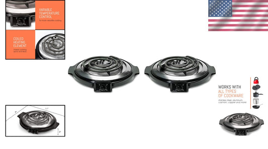 Efficient 1000W Portable Electric Hot Plate - Adjustable Temp Control, Pack of 2