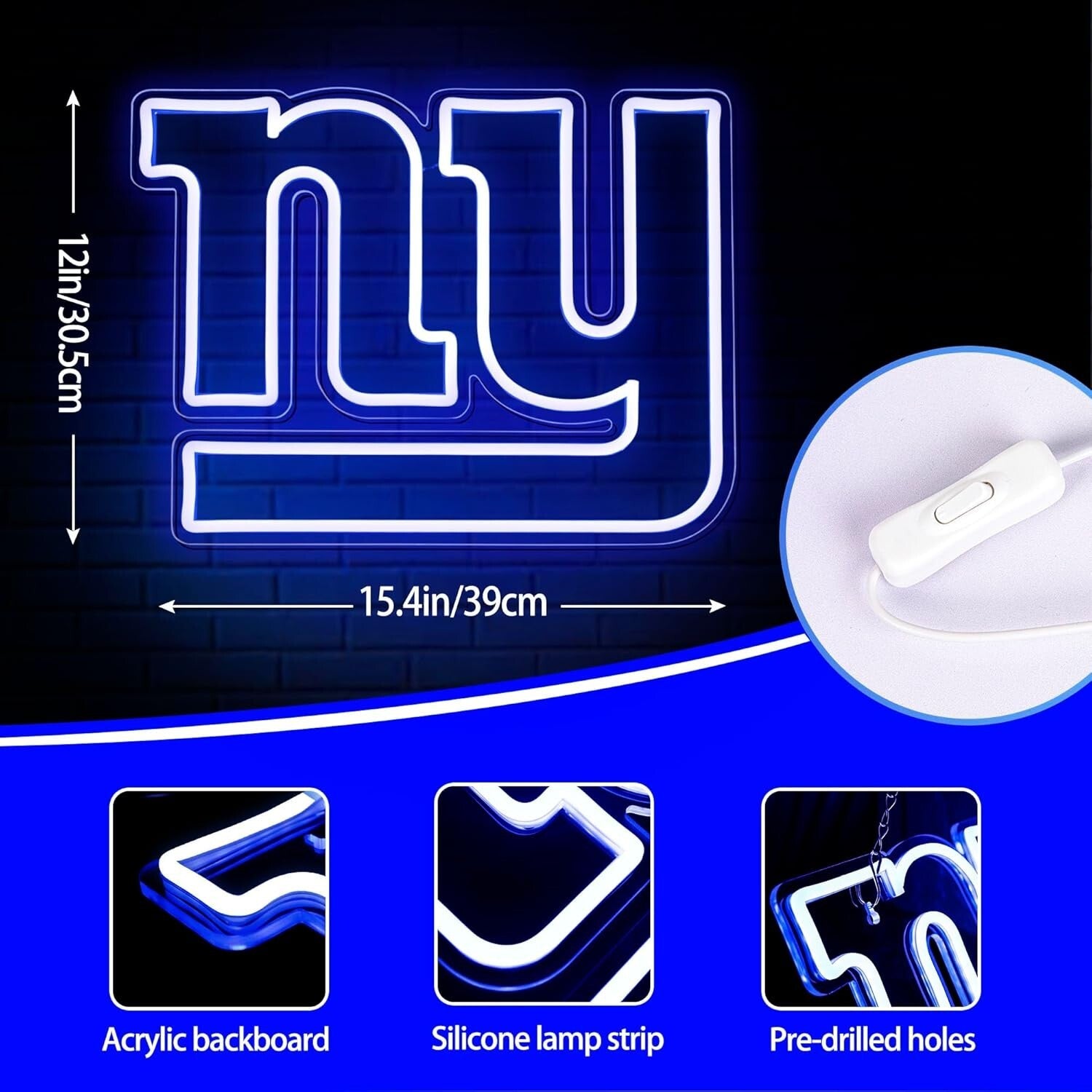 LED Neon Sign for NY Giants - Stylish Wall Decor for Man Caves & Game Rooms