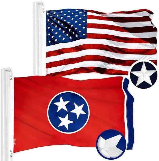 Patriotic Flag Set: 3x5 Ft American & Tennessee Flags - Embroidered Durability