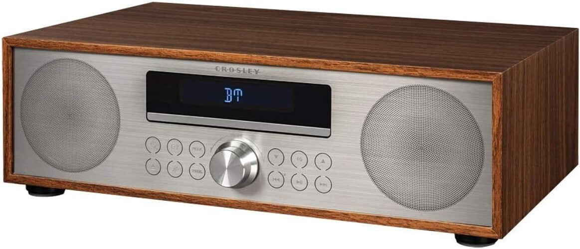 Walnut Bluetooth FM Clock Radio & Dual Speaker CD Player - Retro Modern Design