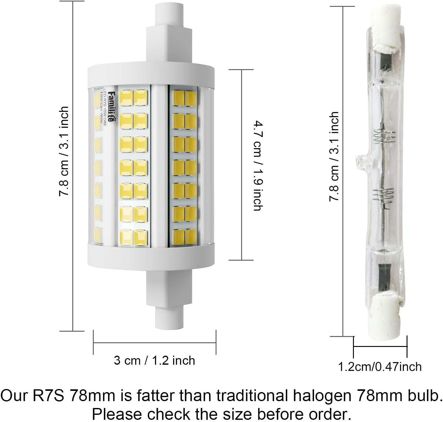 Dimmable R7S T3 LED Bulb 78MM, 150W Halogen Equivalent - Super Bright 1500LM