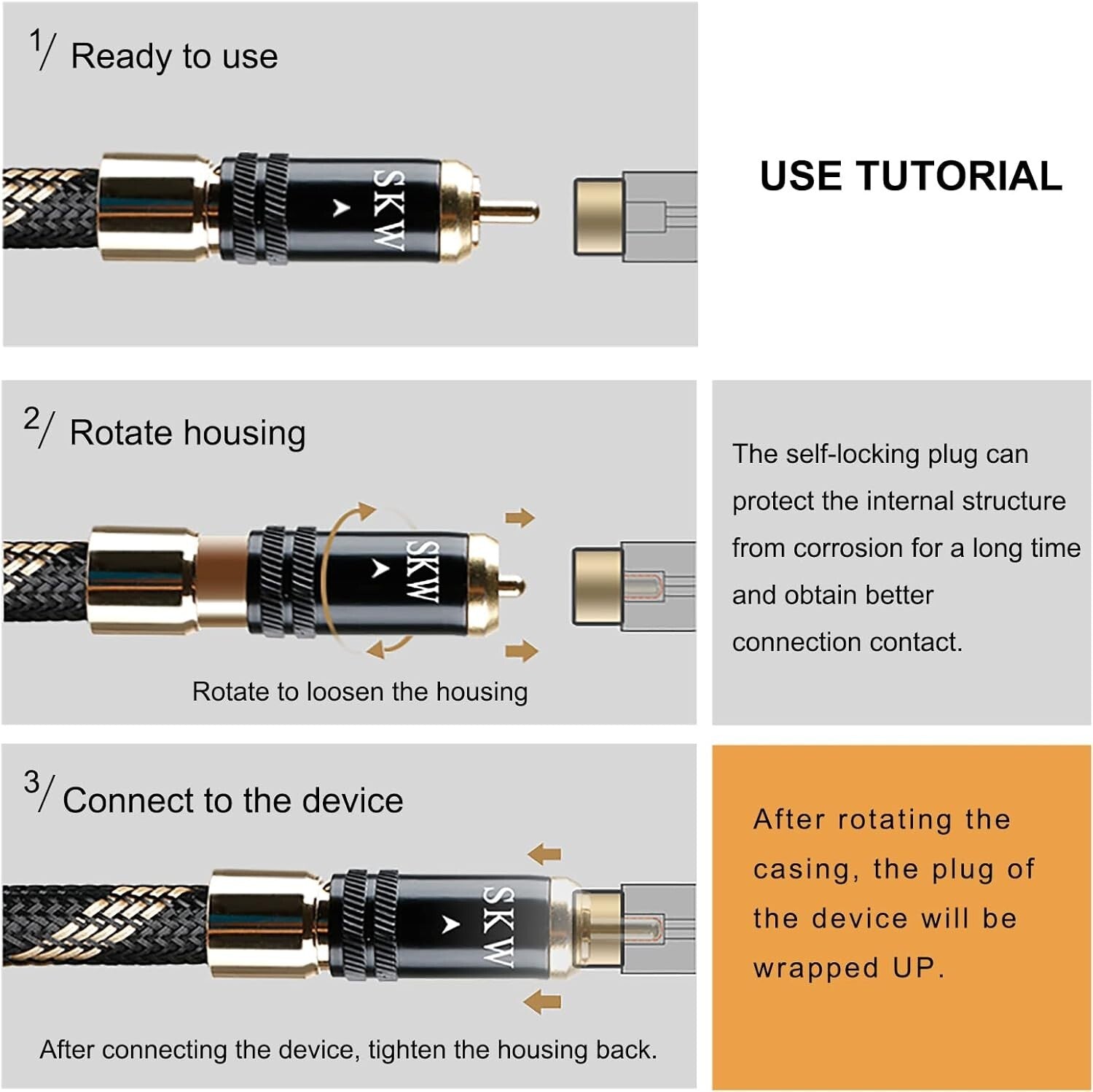 4.9ft HiFi RCA Interconnect Cable - Secure Lock Design with Ultra-Pure Copper