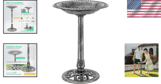 Durable 20-Inch Diameter Garden Bird Bath with Elegant Antique Design - Gray