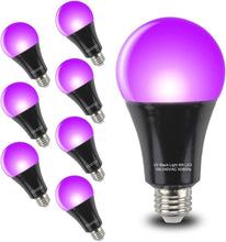 Load image into Gallery viewer, A19 E26 9W Black Light Bulb 8-Pack - Safe, Easy Install for Spectacular Effects