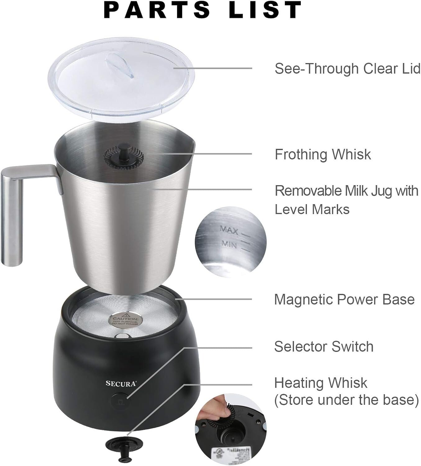 Stainless Steel Electric Milk Frother & Hot Chocolate Maker - 17oz Capacity