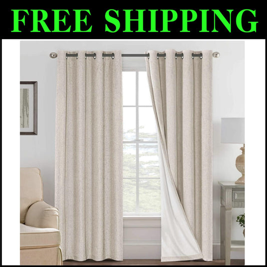Natural Linen Blackout Drapes - Elegant Thermal Insulated Panels (Pack of 2)