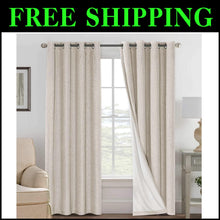 Load image into Gallery viewer, Natural Linen Blackout Drapes - Elegant Thermal Insulated Panels (Pack of 2)