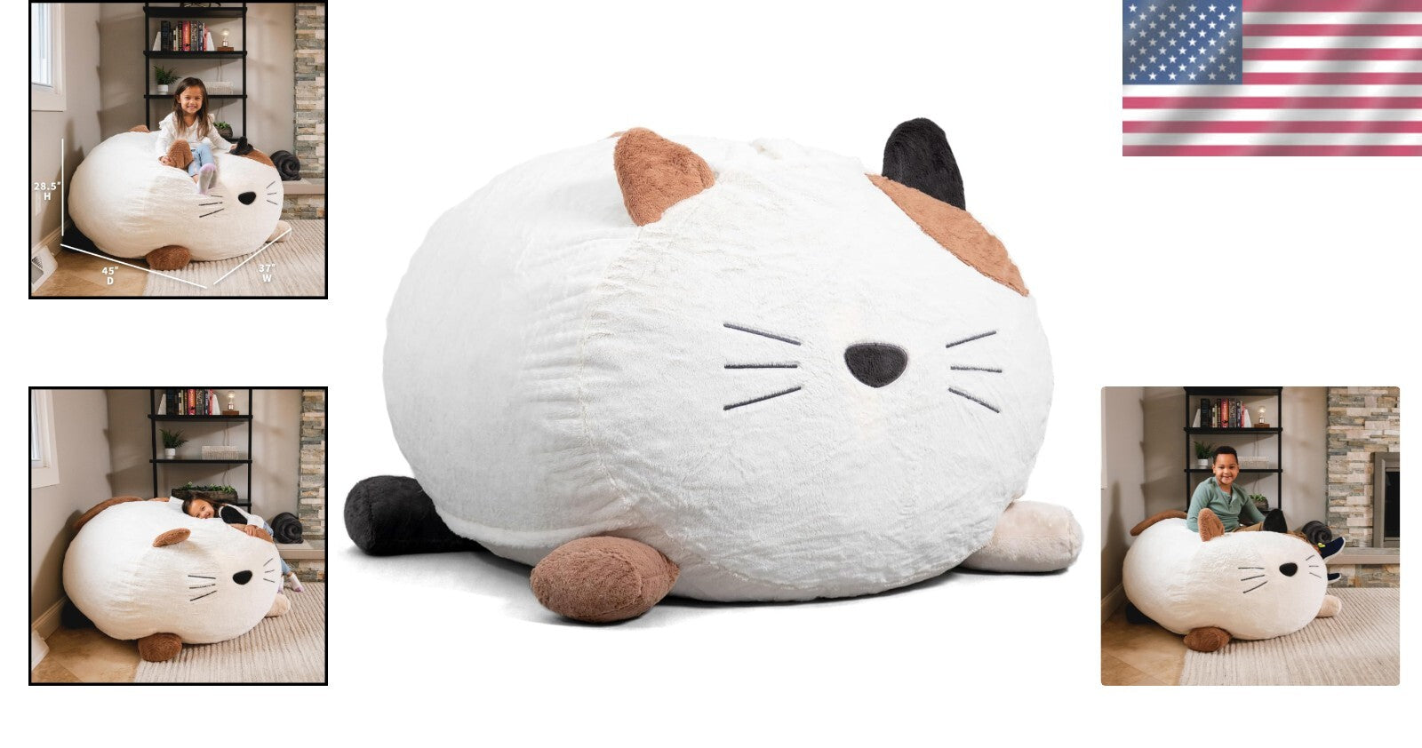 Francesca Feline Plush Bean Bag Chair with Removable Cover - Cozy 3ft Fun