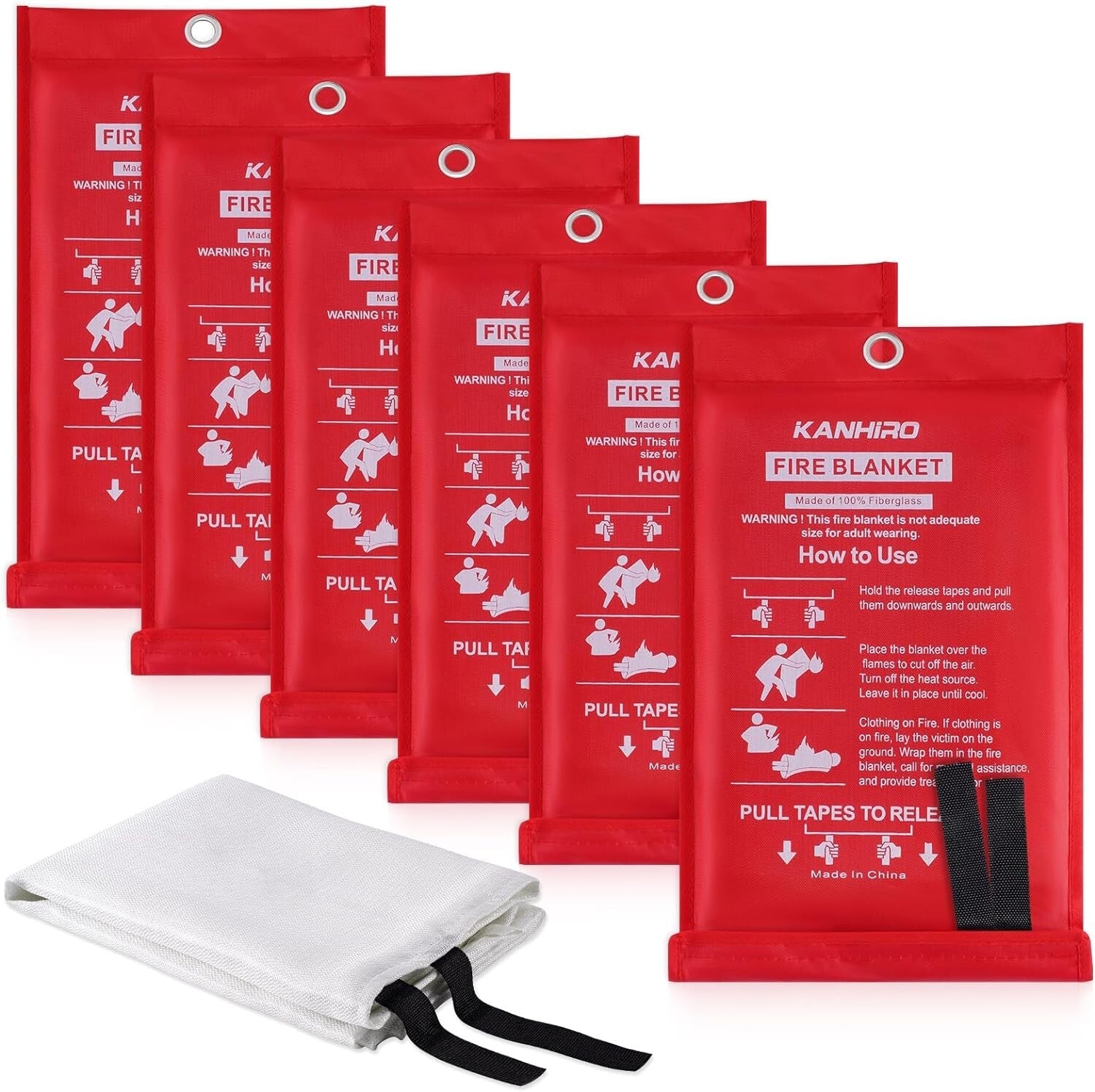 Emergency Fire Blanket 6-Pack - 39" Fiberglass Fire Suppression for Home Safety