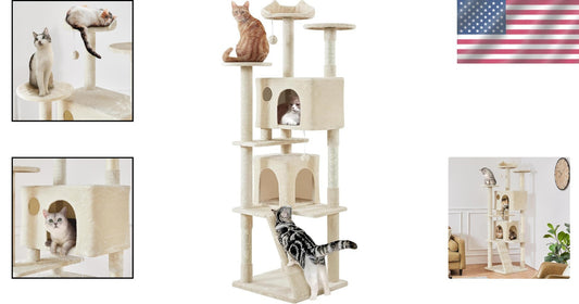 Spacious Cat Tree Tower with Cozy Condos & Platforms for All Cat Breeds - Beige
