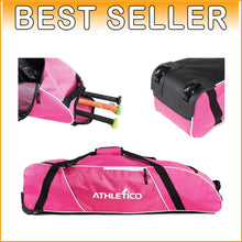 Load image into Gallery viewer, Rugged Wheeled Bat Bag for Baseball &amp; Softball Gear - Lightweight &amp; Stylish Pink