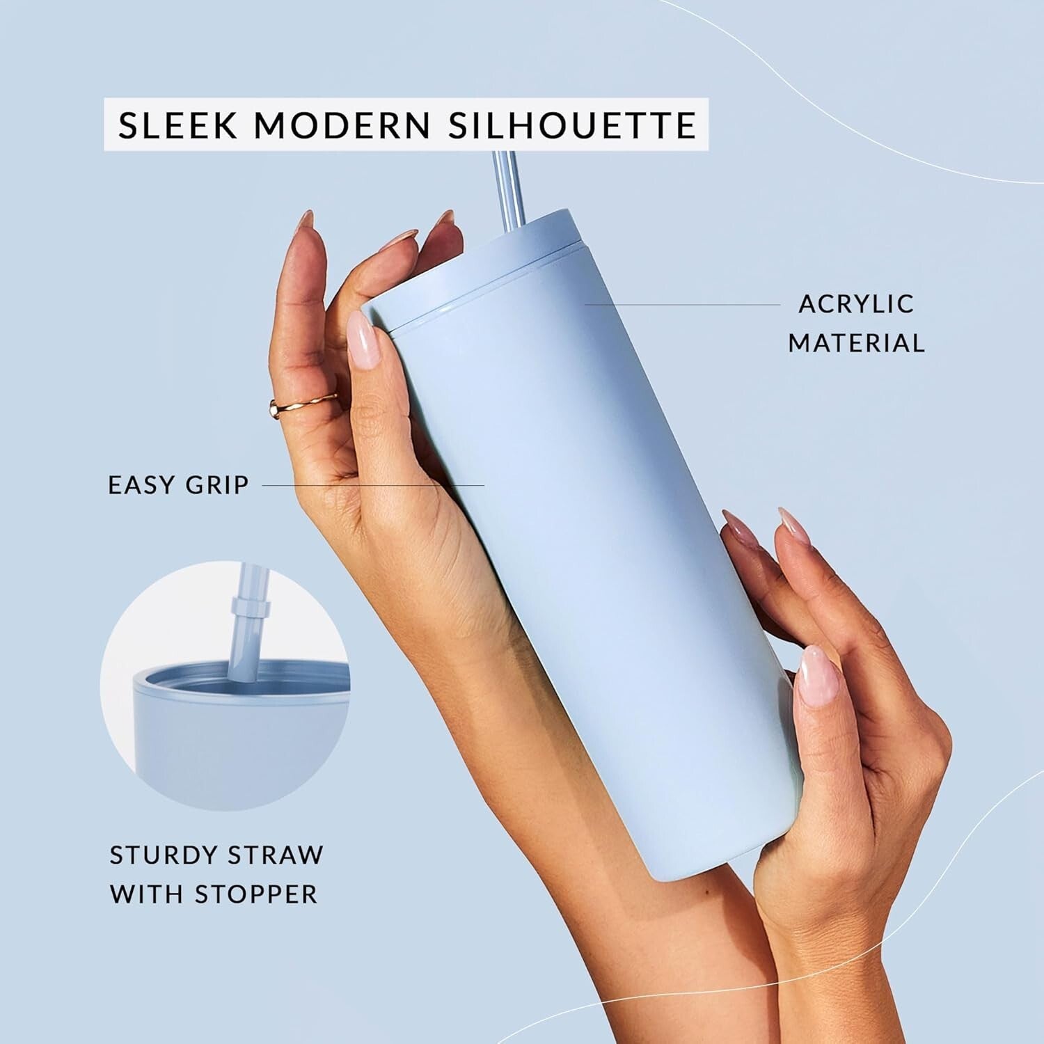 18oz Matte Black Acrylic Tumblers with Lids & Straws | 8 Pack Insulated Cups