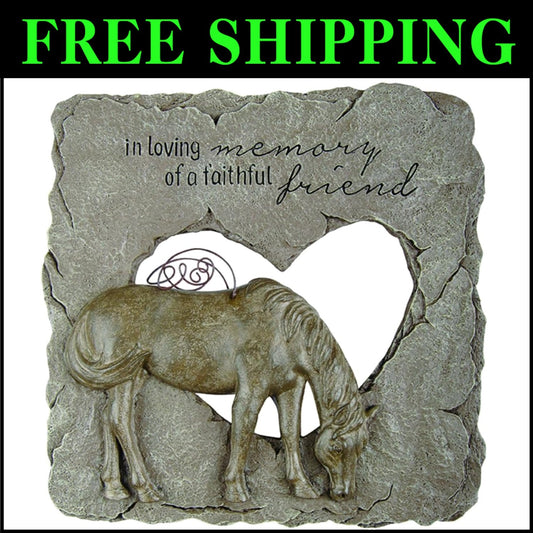 Slate Gray Pet Memorial Stone - Devoted Angel Horse Design for Garden Tribute