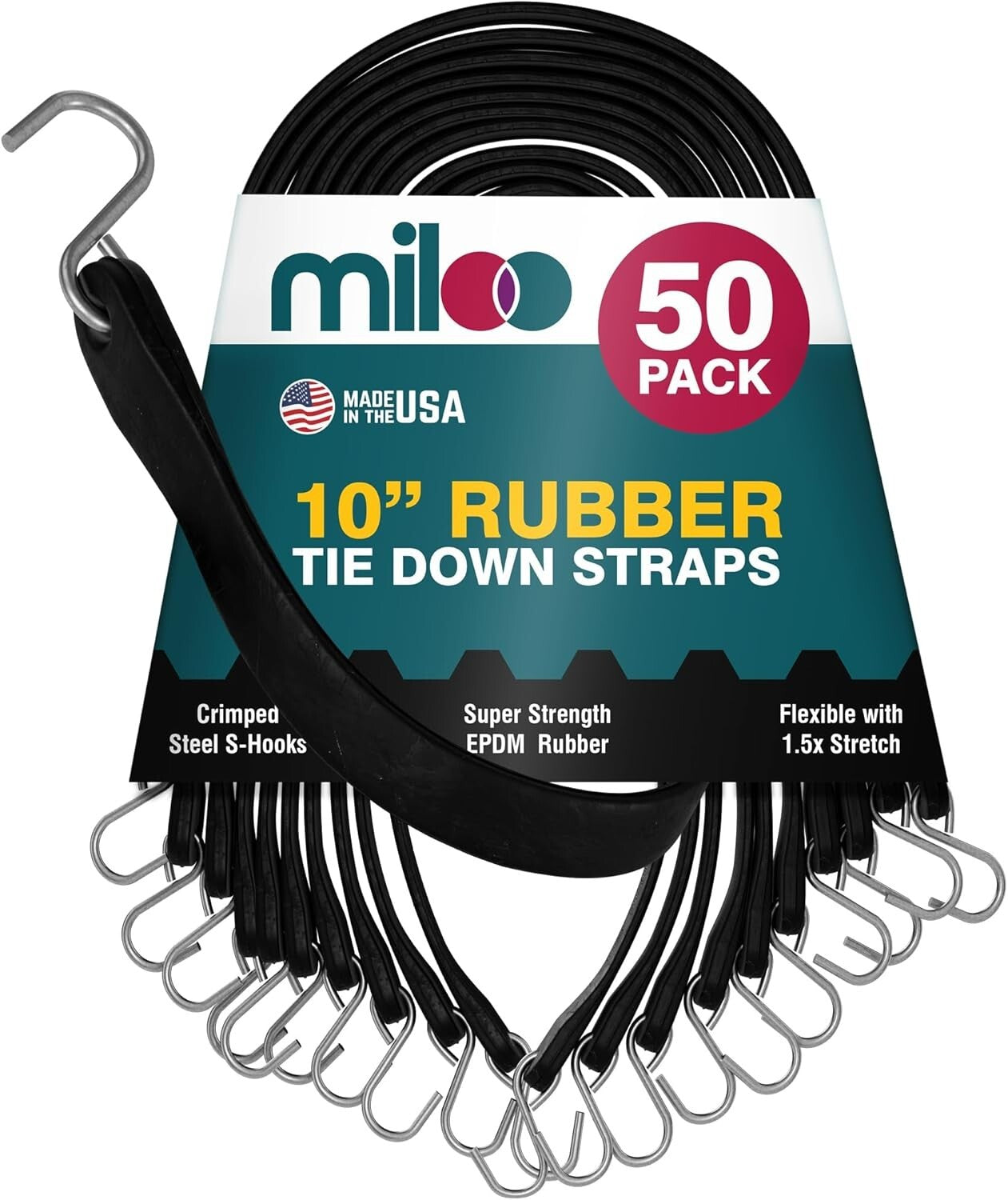 Versatile 10-Inch Rubber Bungee Straps - Heavy Duty Cargo Cords, 50 Count