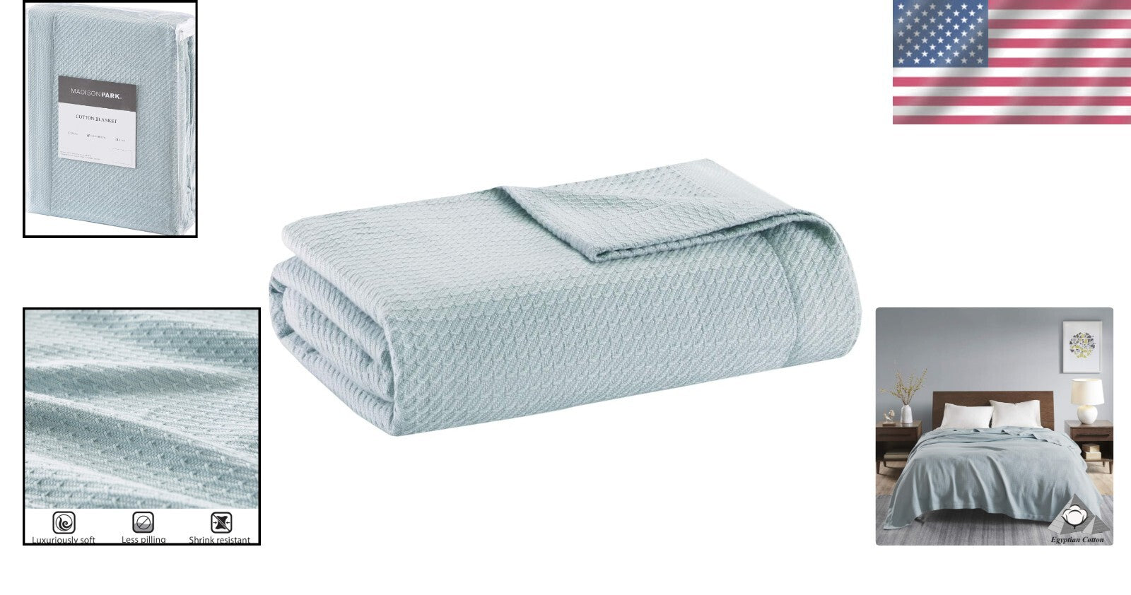 Premium Waffle Knit King Blanket - 100% Egyptian Cotton in Soft Light Blue