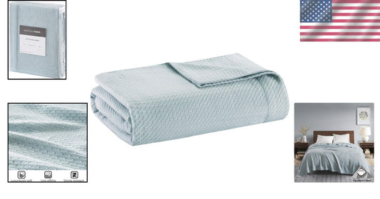 Premium Waffle Knit King Blanket - 100% Egyptian Cotton in Soft Light Blue