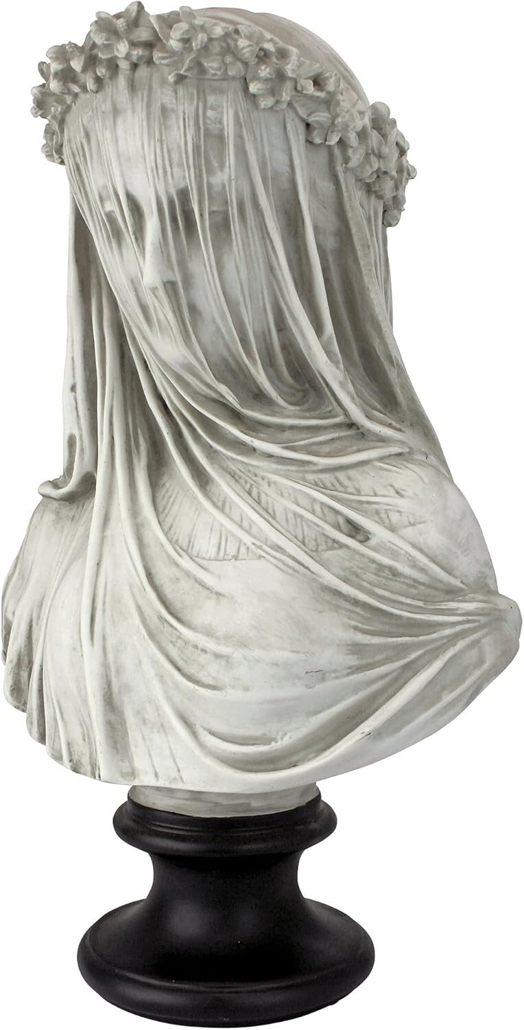 9" Wide Cast Stone Veiled Maiden Sculpture - Handcrafted Historical Art Decor