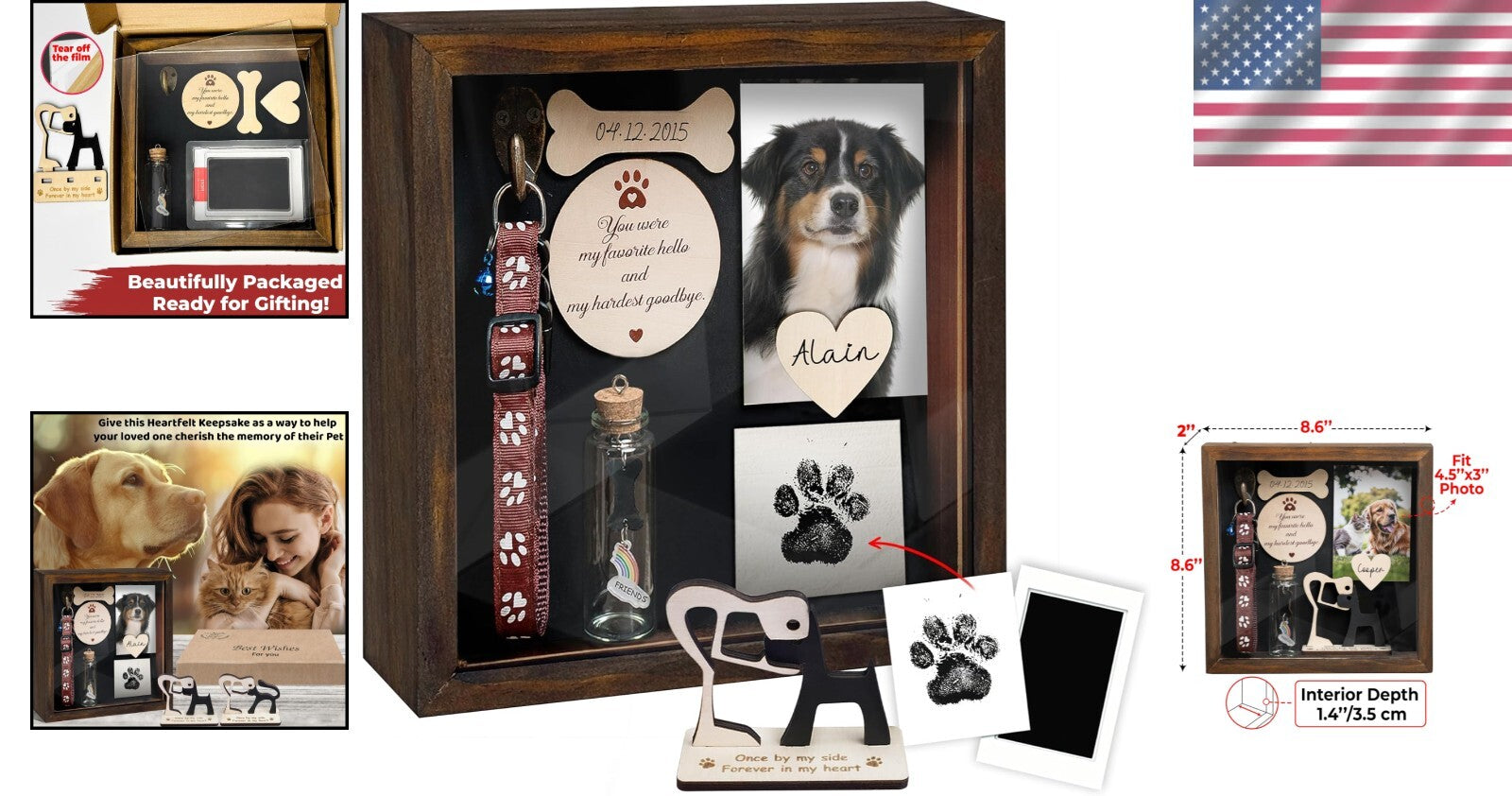 Elegant Dog Memorial Frame: 8.6-Inch Rustic Shadow Box with Personalization Kit