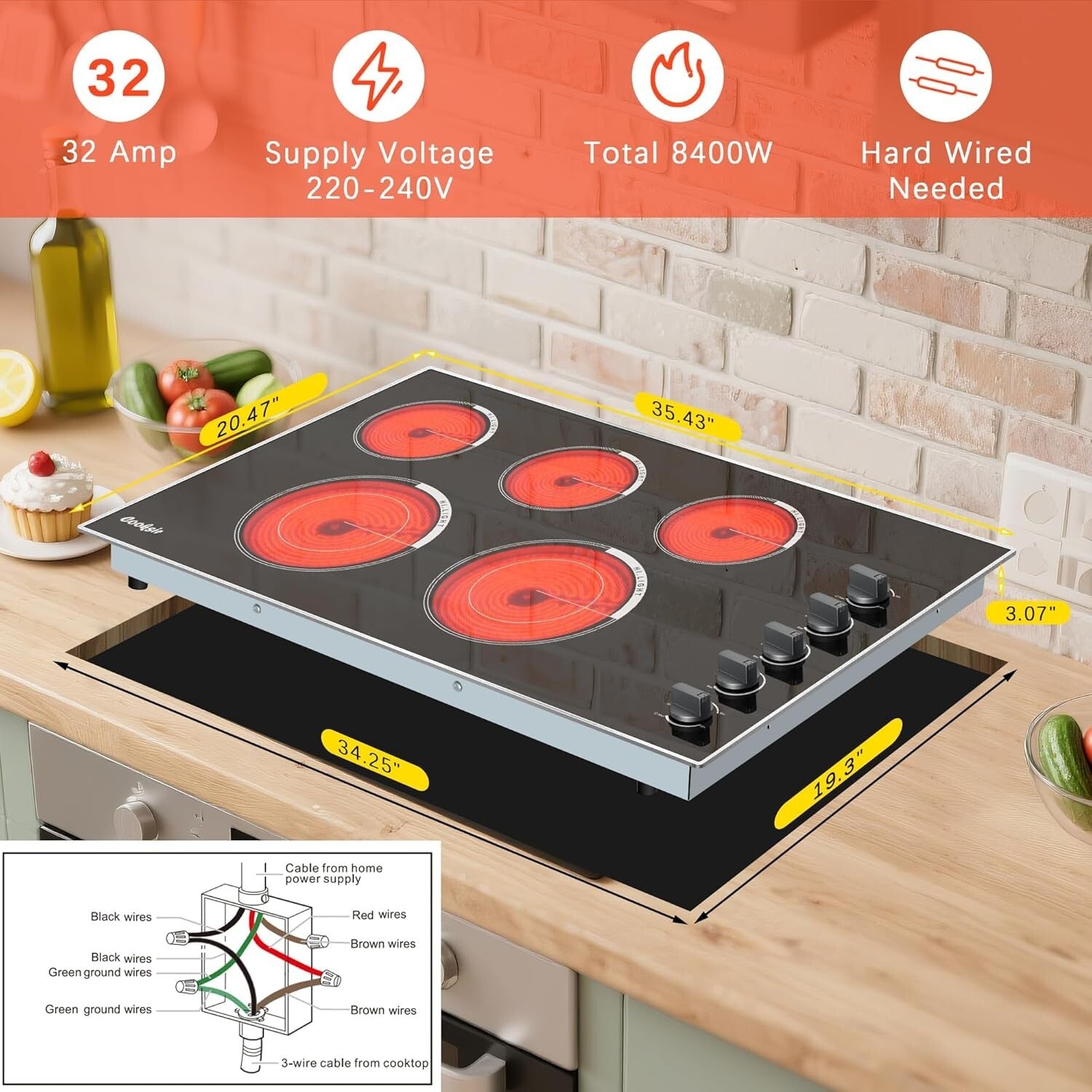 Versatile 36-Inch Electric Stove - 5 Burner Knob Control for Culinary Precision