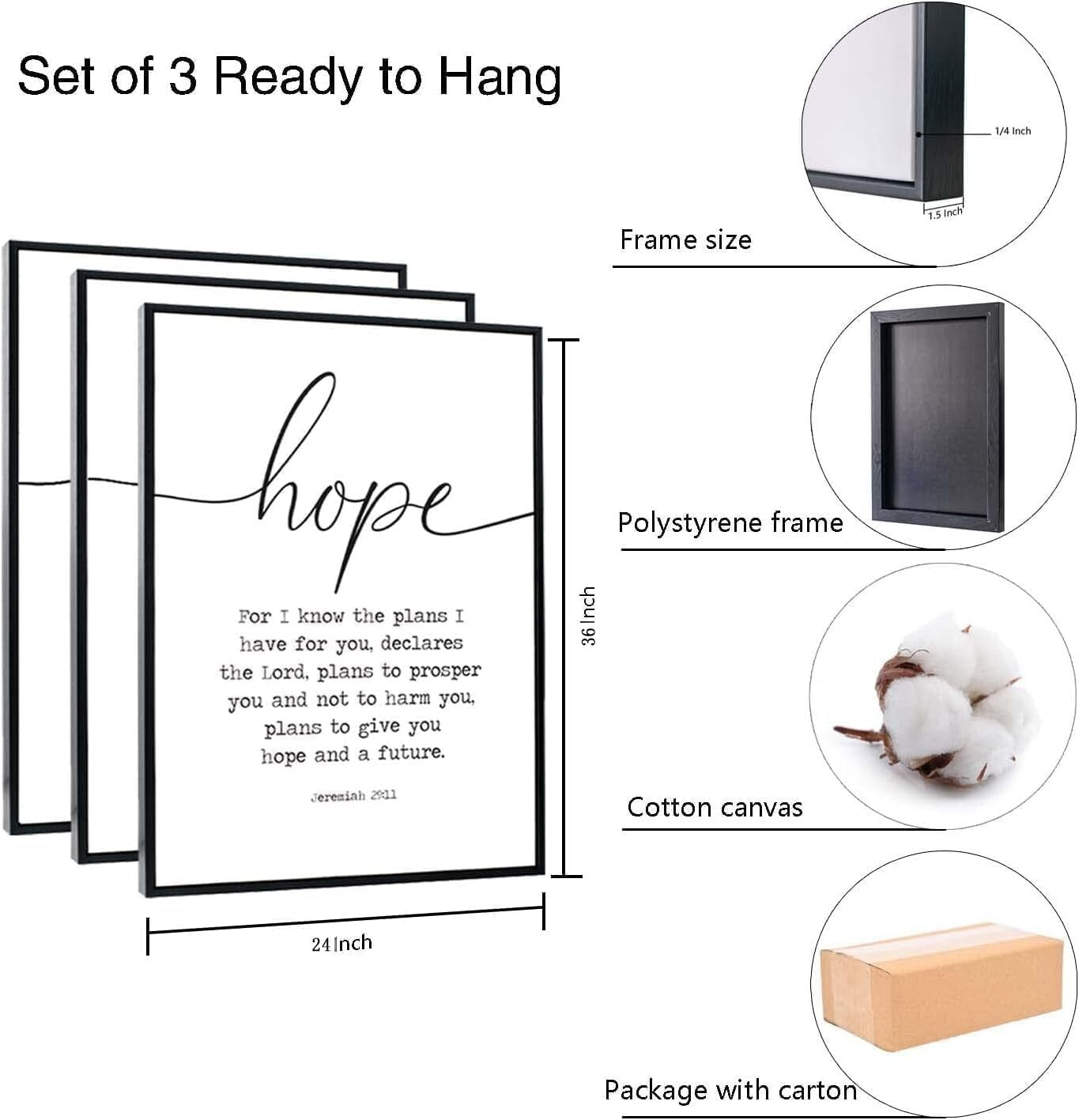 3-Piece Serenity Prayer Large Canvas Wall Art - Inspirational Christian Decor