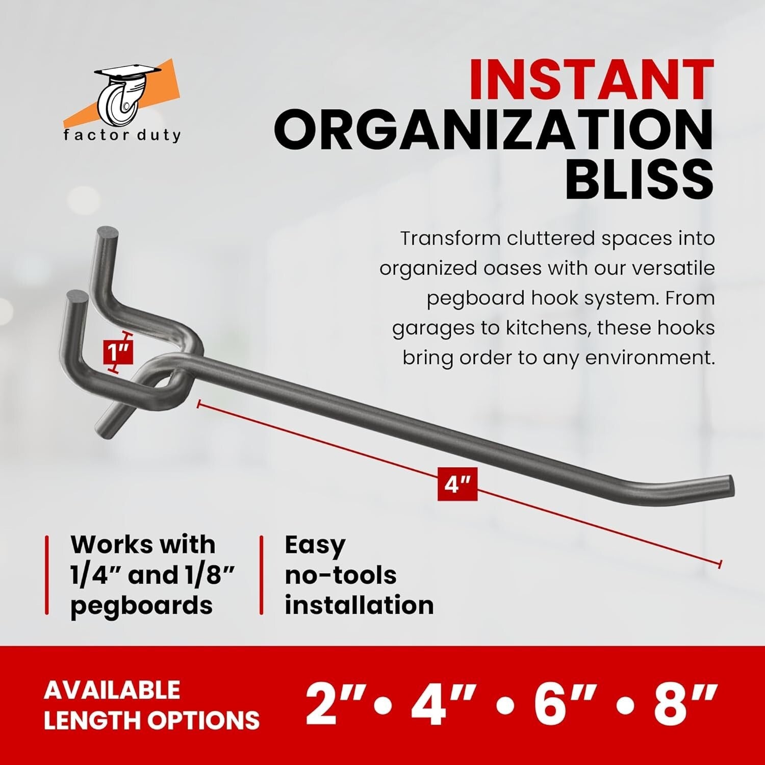 200 Pack 4-Inch J-Style Pegboard Hooks - Rust-Resistant Steel Storage Solution