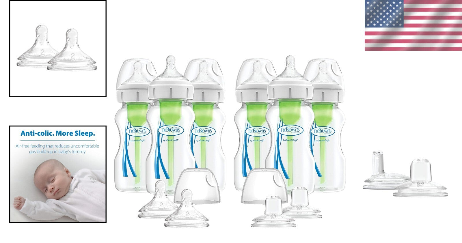 6-Pack of Dr. Brown’s 9oz Anti-Colic Bottles with Bonus Feeding Accessories