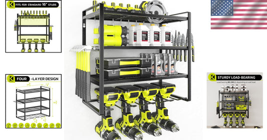 Heavy-Duty Wall-Mount Power Tool Organizer with 4-Tier Capacity - Garage Storage