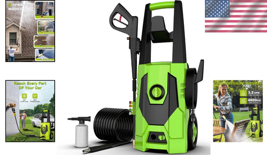 4800 PSI Electric Pressure Washer - Powerful 3.2 GPM Cleaning System in Green