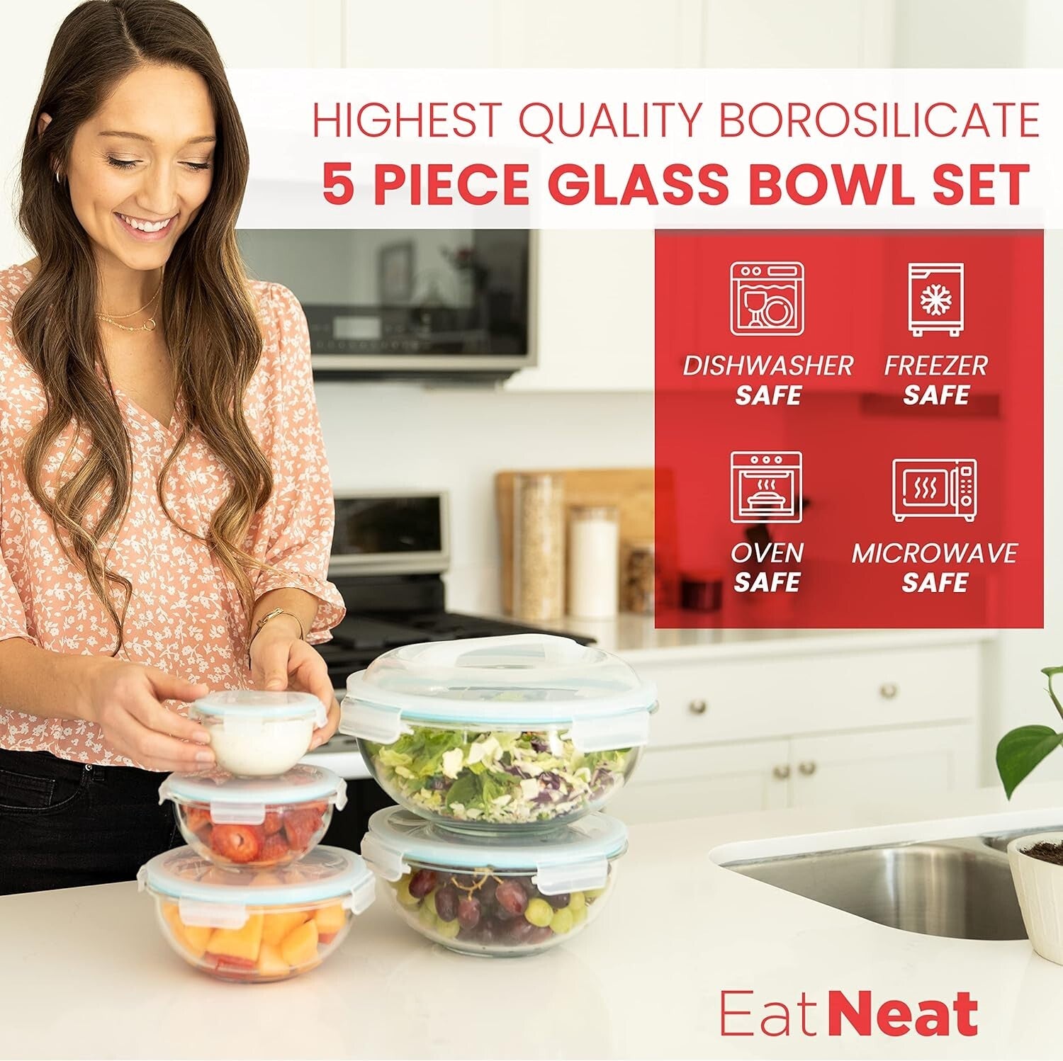 Versatile 5-Piece Glass Bowls with Locking Lids for Meal Prep & Storage