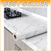 Load image into Gallery viewer, Glossy Marble Peel and Stick Wallpaper - Gray/White Durable Countertop Film
