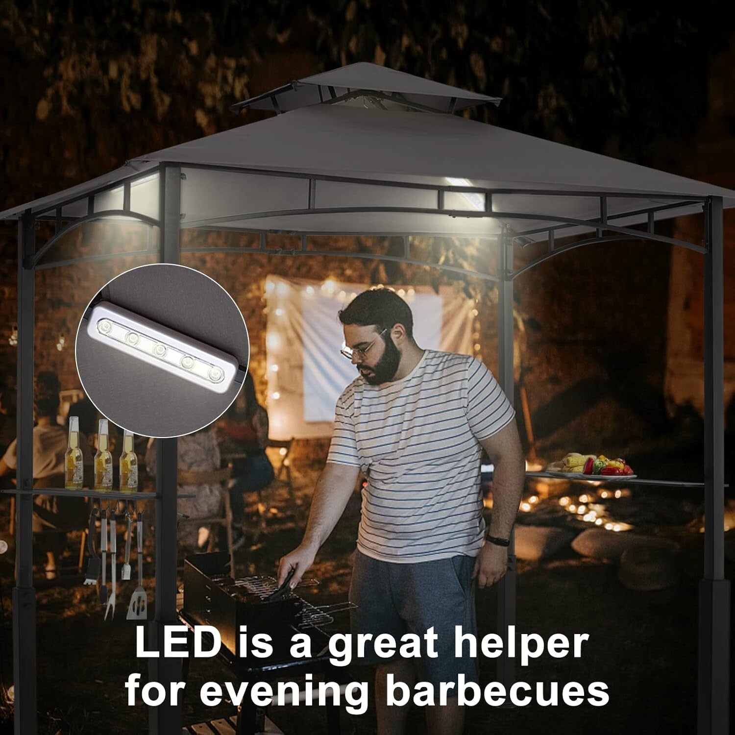 Durable 8x5 Grill Canopy Shelter with LED Light for Stylish Outdoor Cooking