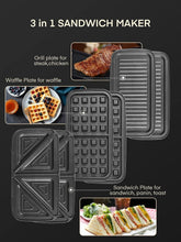 Load image into Gallery viewer, Portable 1200W Waffle Maker &amp; Panini Press - Removable Plates for Easy Cooking