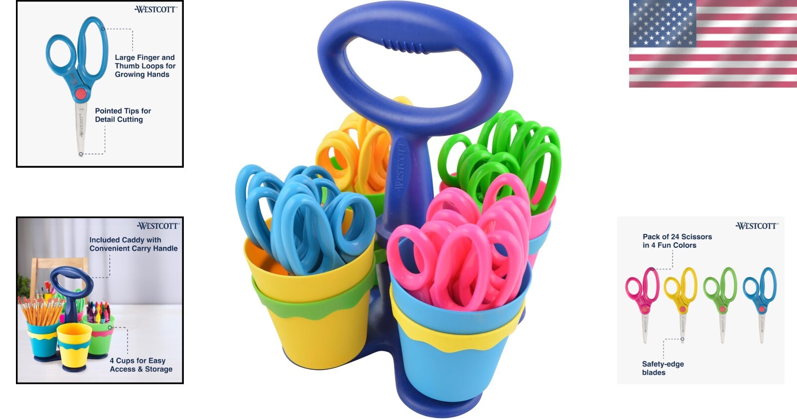 Premium Kids’ Scissor Caddy with 5-Inch Pointed Scissors - Ideal for Classrooms