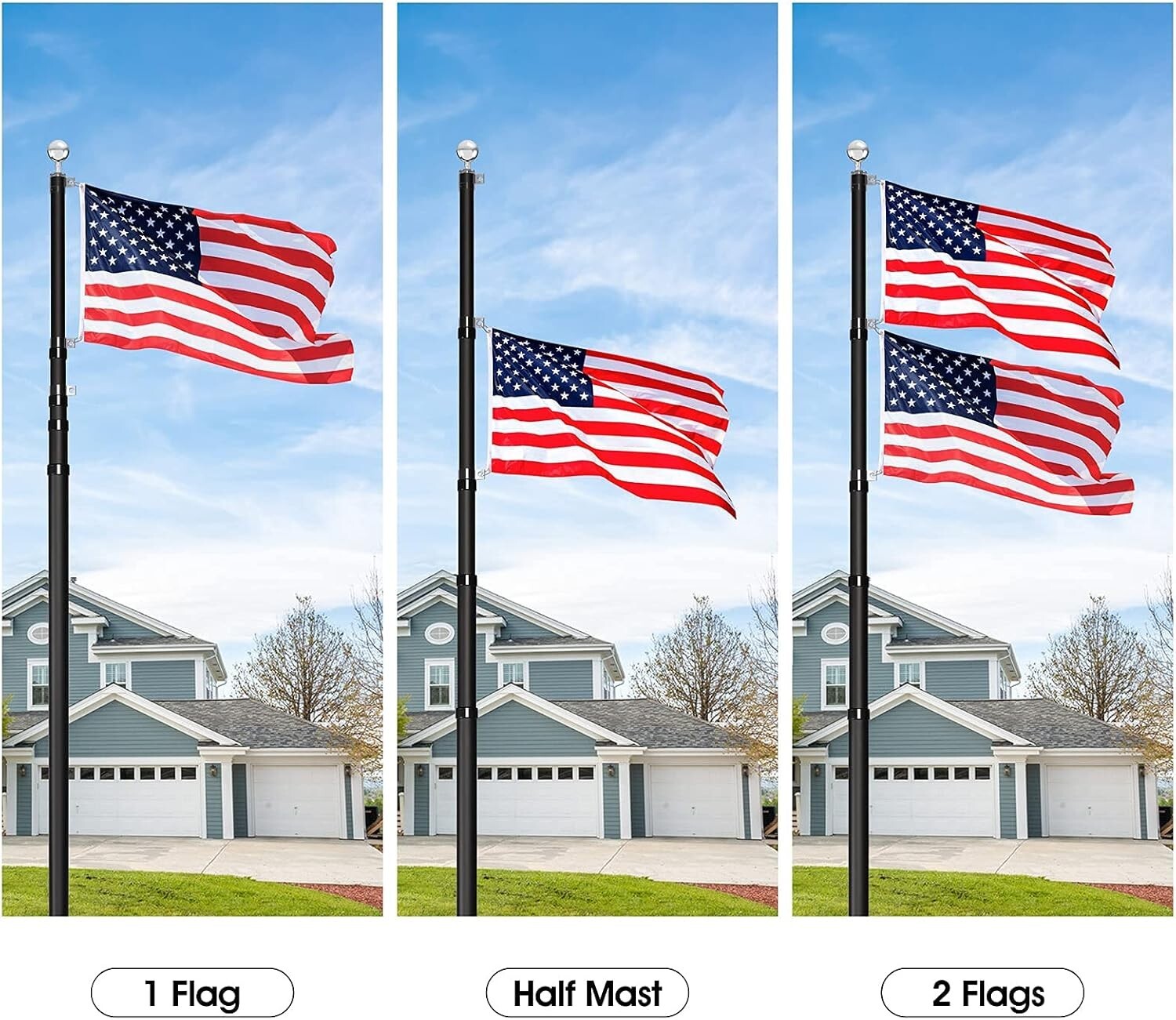 30ft Telescopic Aluminum Flag Pole Kit with 3x5 American Flag for Outdoor Use