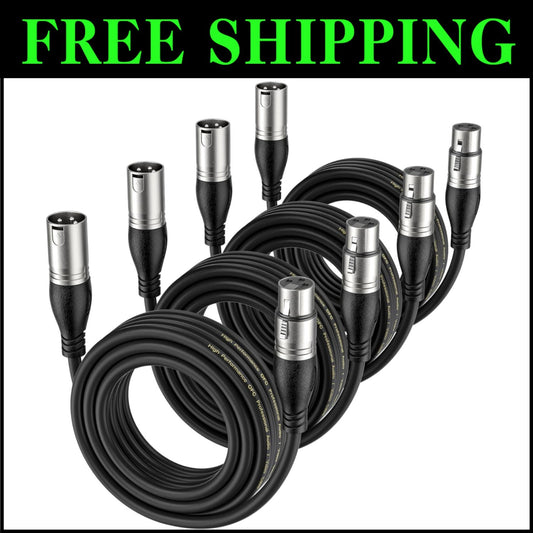 4-Pack 15ft Balanced XLR Audio Cables - Reliable Microphone & Speaker Connectors
