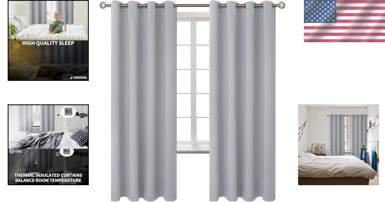 Blackout Room Darkening Drapes 52 x 72 Inches - Grommet & Thermal Insulation Set