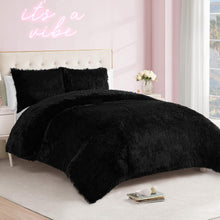 Load image into Gallery viewer, Luxurious Shaggy Faux Fur Black King Comforter Set - 3-Piece Glam Bedding