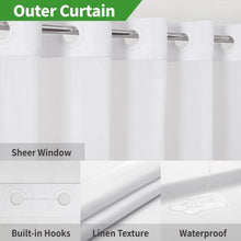 Load image into Gallery viewer, Modern White Shower Curtain with Easy Install Snap-in Liner for Luxury Bathrooms