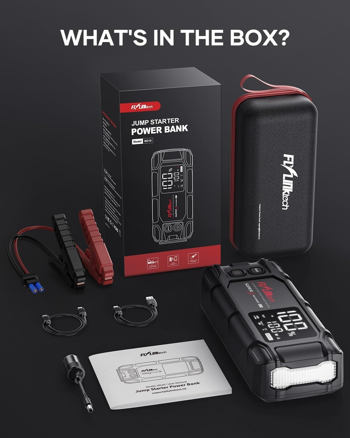 Fast Charging 8000A Automotive Jump Starter with LED Display & Safety Features