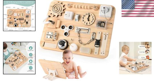 Montessori 18-in-1 Busy Board - Safe Wooden Sensory Toy for Toddlers 1-4 Years
