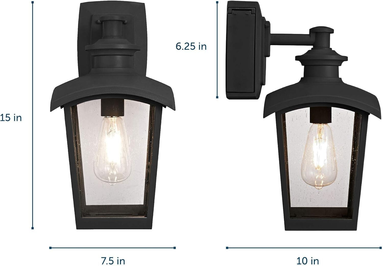 Elegant 1-Light Black Wall Sconce with Seeded Glass and Integrated GFCI Outlet