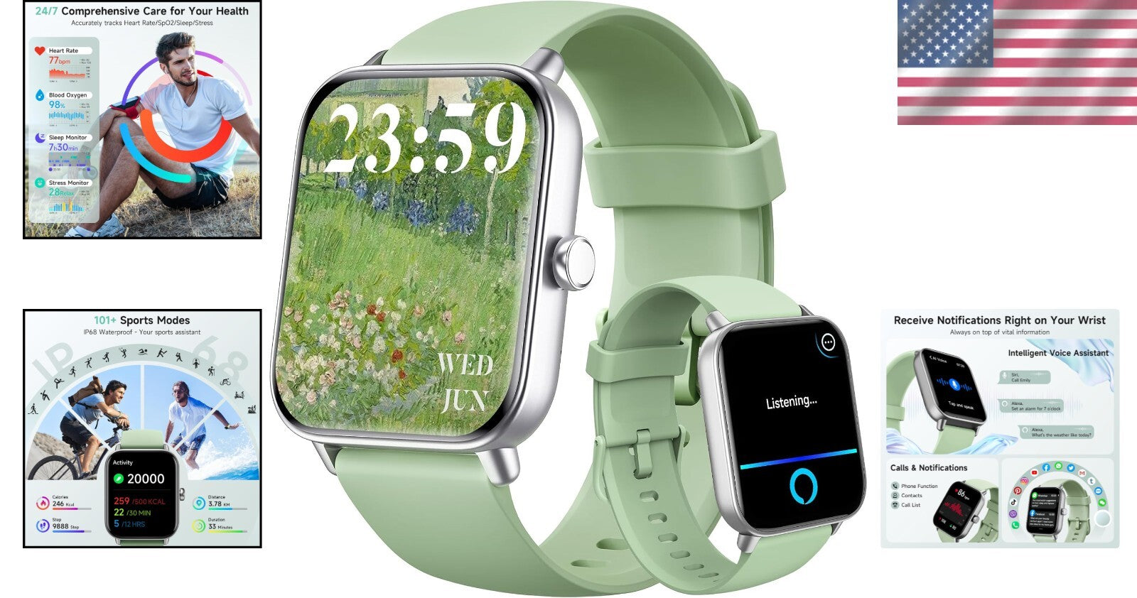 Advanced Fitness Tracker Smartwatch with Heart Rate, IP68 Waterproof & Alexa