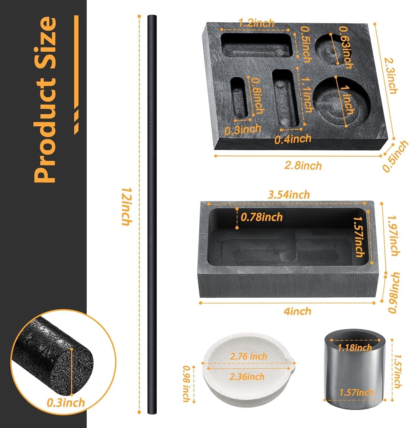 Durable 9-Piece Graphite Casting Set with Stir Rods and Moulds for Metalworking