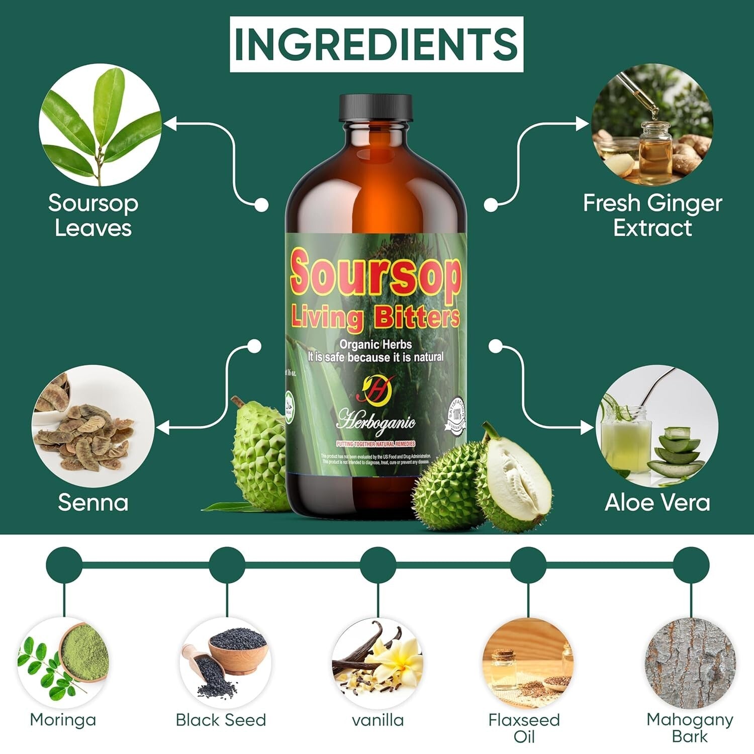 2 Pack of Soursop Living Bitters (16 Oz Each) - Enhance Vitality Naturally