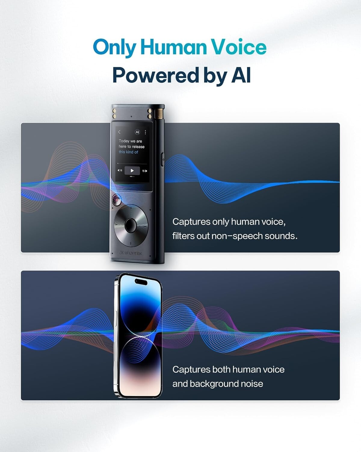 AI Voice Recorder with 5-Language Transcription & Noise Reduction - Compact Size